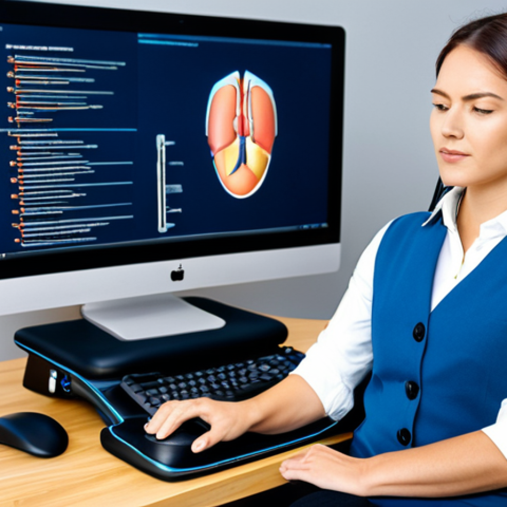 **
"A woman in a professional setting, perhaps an office, fully clothed in a modest business casual outfit, using a vibrating massage cushion on her shoulders. Background includes a computer and ergonomic accessories. Safe for work, appropriate content, perfect anatomy, natural proportions, professional setting, family-friendly."
**