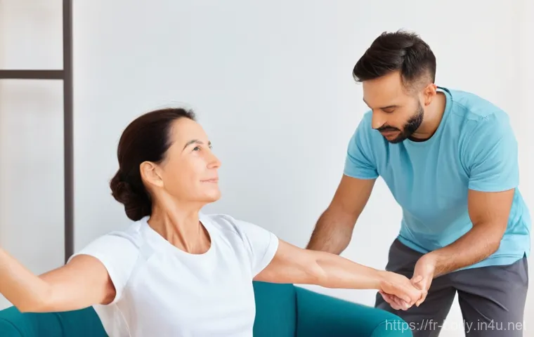 어깨 충돌증후군 완화법 - **Prompt 2: Ergonomic Workspace and Isometric Strengthening**
    "A focused adult man in his late 4...