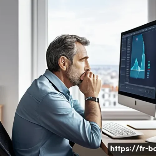 목 디스크 초기 증상 - A detailed medical illustration of a middle-aged French man sitting at an ergonomic office desk with...